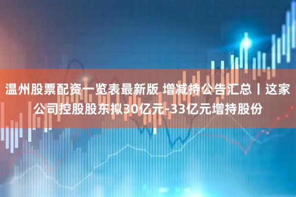 温州股票配资一览表最新版 增减持公告汇总丨这家公司控股股东拟30亿元-33亿元增持股份