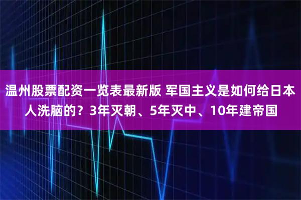 温州股票配资一览表最新版 军国主义是如何给日本人洗脑的？3年灭朝、5年灭中、10年建帝国